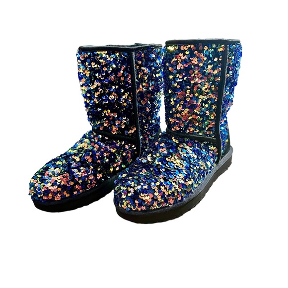 UGG Black Short Classic Stellar Sequin Boots 37 US 6 - Picture 8 of 12